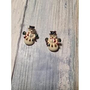 Vintage Enamel Snowmen Earrings